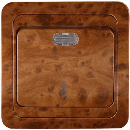 Выключатель СВЕТОЗАР &quot;ГАММА&quot; проходной, с подсветкой, одноклавишный, цвет орех, 10A/~250B SV-54138-N купить в Губкинске