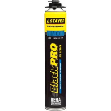 Пена &quot;BlackPRO WINDOW&quot; профессиональная, монтажная, пистолетная, всесезонная, 750мл, STAYER 41136 купить в Губкинске