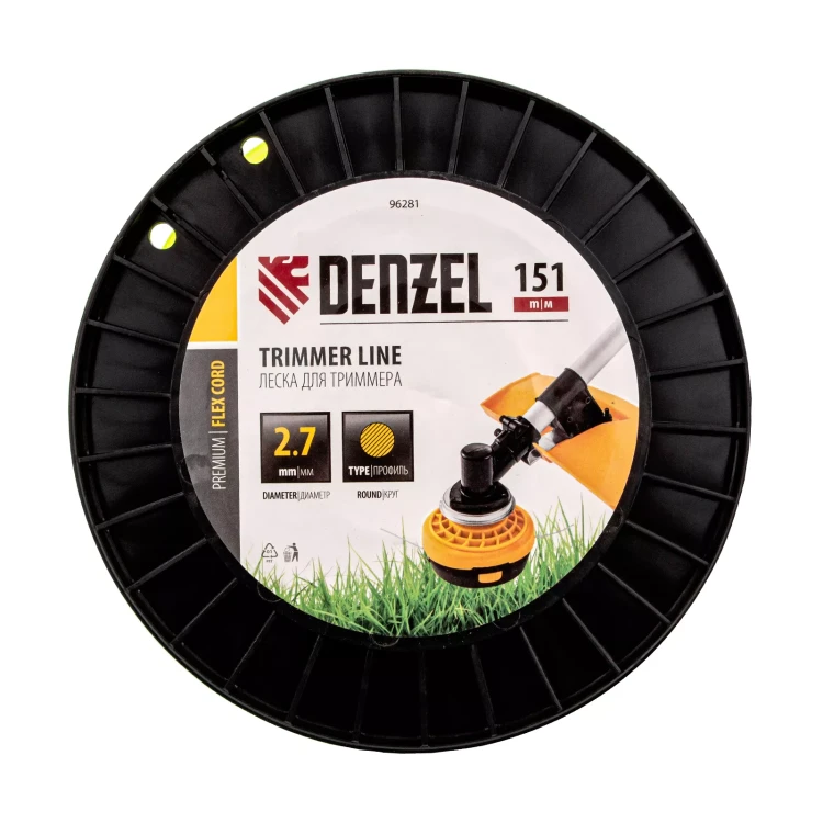 Леска для триммера круглая, 2,7мм х 151м, на DIN катушке FLEX CORD,  Denzel 96281 купить в Губкинске