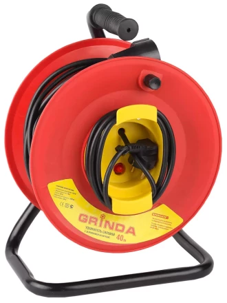 Удлинитель на катушке, 1 гнездо, евророзетка, 50м, заземление, защита от перегрузки, GRINDA 8-43665-50 купить в Губкинске