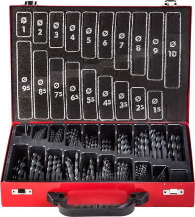 Набор ЗУБР &quot;ТЕХНИК&quot;: Свёрла по металлу парооксидированных, быстрорежущая сталь, в мет. боксе, 1-10мм, шаг-0,5, 370 предм. 4-29605-H370 купить в Губкинске