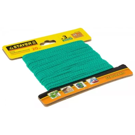 Шнур STAYER &quot;STANDARD&quot; хозяйственно-бытовой, полипропиленовый, вязанный, без сердечника, зеленый, d 3, 20м 50422-03-020 купить в Губкинске