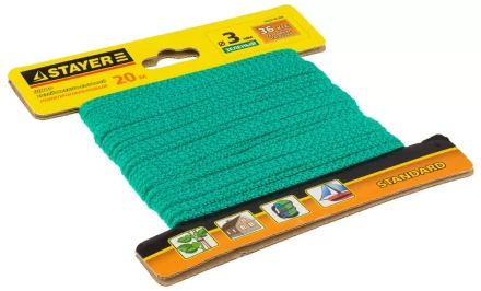 Шнур STAYER &quot;STANDARD&quot; хозяйственно-бытовой, полипропиленовый, вязанный, без сердечника, зеленый, d 3, 20м 50422-03-020 купить в Губкинске