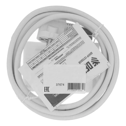 Шнур сетевой Denzel Energy Series, ПВС, 3 м, 3 x 1,5 мм, с неразборной вилкой, белый, 3 м, 37674 купить в Губкинске