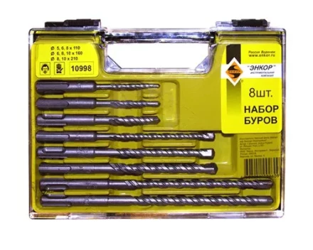 Набор буров SDS+ 5,6,8х110 6,8,10х160,8,10х210 8 штук пластиковый кейс Энкор 10998 купить в Губкинске