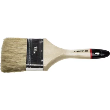 Кисть плоская STAYER &quot;UNIVERSAL-EURO&quot;, светлая натуральная щетина, деревянная ручка,100мм 0102-100 купить в Губкинске