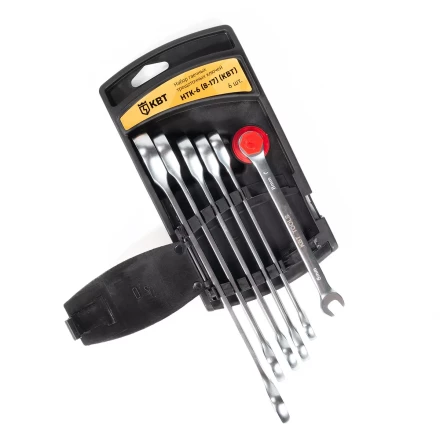 Набор гаечных комбинированных трещоточных ключей КВТ НТК-6 (8–17 мм), 6 шт. (91948) купить в Губкинске