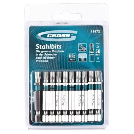 Набор бит TORX 30х50 сталь S2 10 шт GROSS 11472 купить в Губкинске