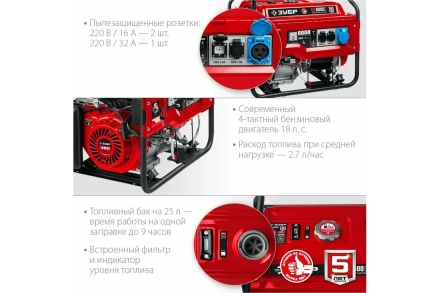 ЗУБР 8000 Вт, бензиновый генератор с электростартером (СБ-8000Е) купить в Губкинске