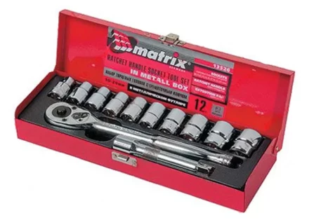 Набор торцевых головок,  1/2&quot;, головки 10 - 24 мм, с трещот. ключом, 12 предм  MATRIX MASTER 13526 купить в Губкинске