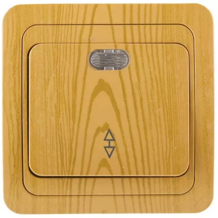 Выключатель СВЕТОЗАР &quot;ГАММА&quot; проходной, с подсветкой, одноклавишный, цвет ольха, 10A/~250B SV-54138-A купить в Губкинске