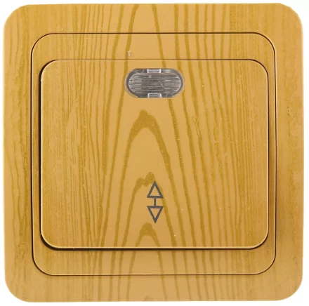 Выключатель СВЕТОЗАР &quot;ГАММА&quot; проходной, с подсветкой, одноклавишный, цвет ольха, 10A/~250B SV-54138-A купить в Губкинске