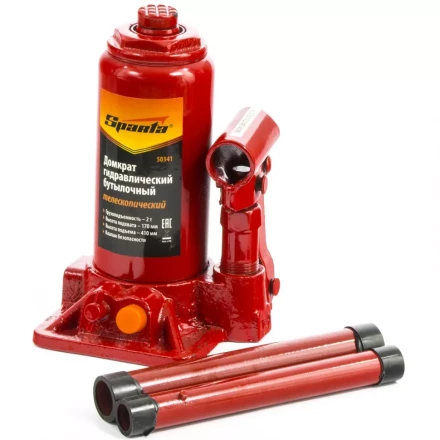 Домкрат гидравлический бутылочный телескопический 2 т h подъема 170–410 мм SPARTA 50341 купить в Губкинске