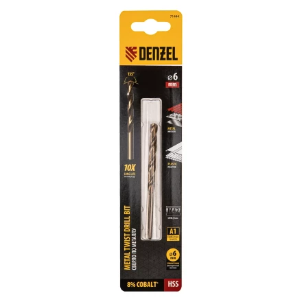 Сверло по металлу Denzel, 6 мм, HSS Co-8%, 71444 купить в Губкинске