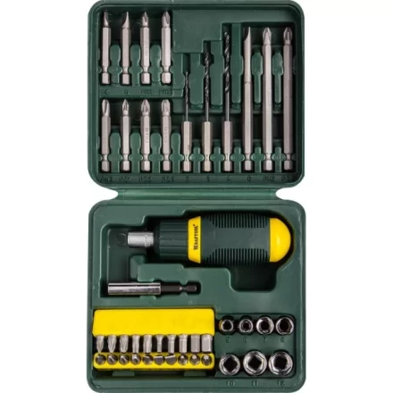 Набор KRAFTOOL Отвертка реверсивная с битами и торцовыми головками и сверлами, 43 предм 25556-H43 купить в Губкинске