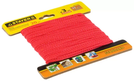 Шнур STAYER &quot;STANDARD&quot; хозяйственно-бытовой, полипропиленовый, вязанный, без сердечника, красный, d 3, 20м 50425-03-020 купить в Губкинске