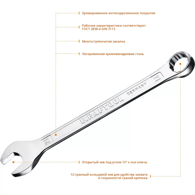 Ключи комбинированные KRAFTOOL, Cr-V, DIN 3113 27079-21 купить в Губкинске
