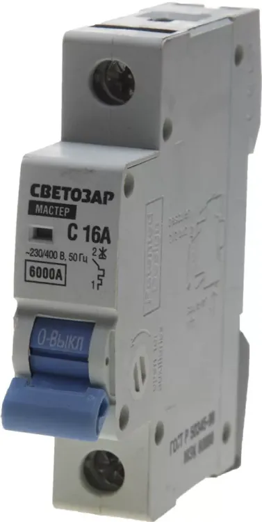 Выключатель автоматический СВЕТОЗАР 1-полюсный, 16 A, "C", откл. сп. 6 кА, 230 / 400 В SV-49061-16-C купить в Губкинске