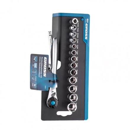 Набор торцевых головок трещотка 120 зубьев 36 предметов 1/4" CrV Gross 14142 купить в Губкинске