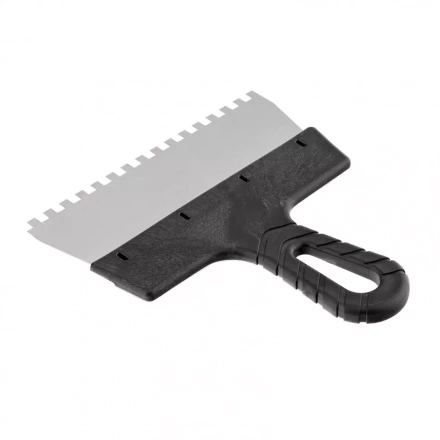 Шпатель из нержавеющей стали 200 мм зуб 6 х 6 мм пластмассовая ручка Россия 85158 купить в Губкинске