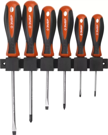 Набор ЗУБР &quot;МАСТЕР&quot;: Отвертки, Cr-v, эргономичная двухкомпонентная рукоятка, 6шт, на пластиковой стойке 25065-H5_z02 купить в Губкинске