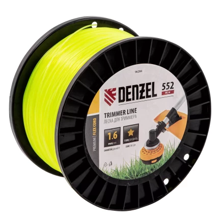 Леска для триммера звезда, 1,6мм х 552м, на DIN катушке FLEX CORD,  Denzel 96284 купить в Губкинске