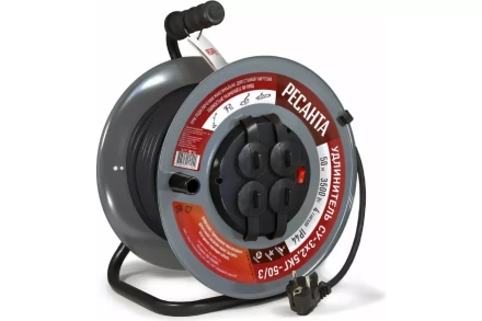 Удлинитель силовой на металлической катушке Ресанта СУ-3х2,5КГ-50/3 (с выкл., 4 розетки, IP44) 61/118/10 купить в Губкинске