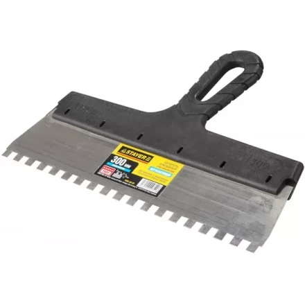 Шпатель STAYER &quot;PROFESSIONAL&quot; нержавеющий зубчатый с пластмассовой ручкой, 300мм, зуб 8х8мм 1009-30-08 купить в Губкинске