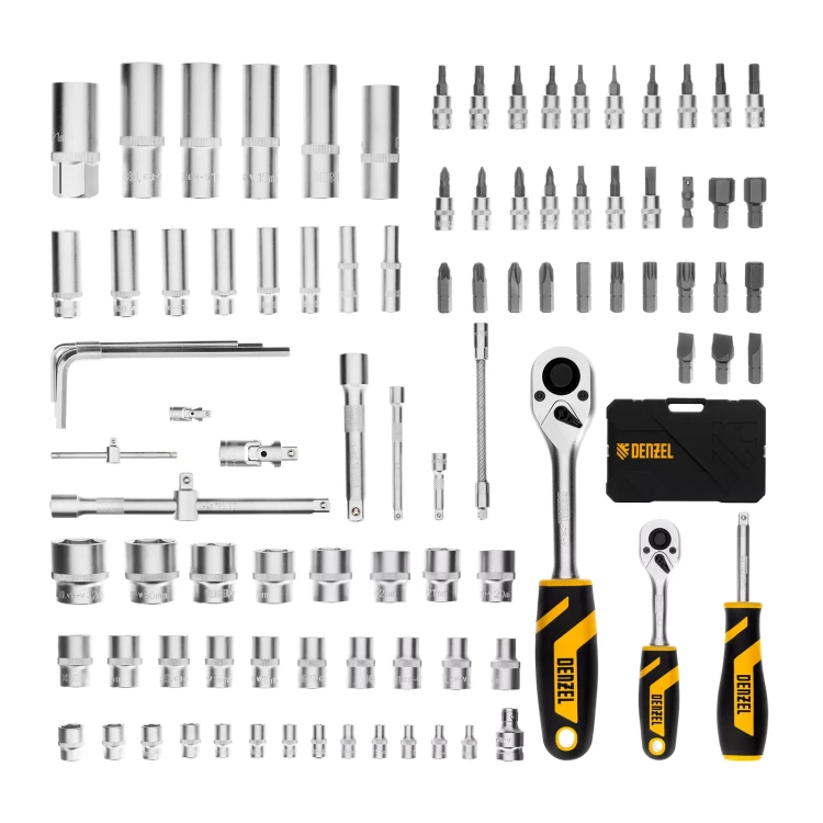 Набор инструментов Denzel 15813, 1/2", 1/4", CrV, S2, пластиковый кейс, 94 предмета купить в Губкинске