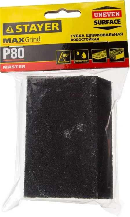 Губка шлифовальная STAYER "MASTER" угловая, зерно - оксид алюминия, Р80, 100 x 68 x 42 x 26 мм, средняя жесткость 3561-080 купить в Губкинске