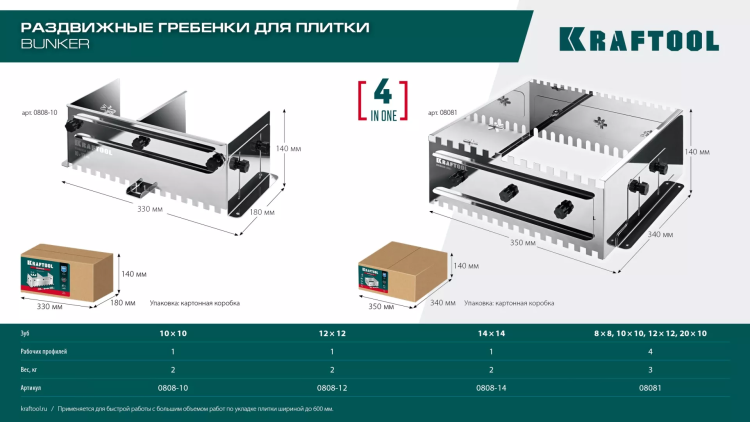 Раздвижная гребенка KRAFTOOL 0808-12 купить в Губкинске