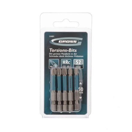 Набор бит торсионных PH3x50 мм для ударных шуруповертов 5 шт. Gross 11491 купить в Губкинске