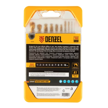 Набор сверл по металлу, 1-10 мм, HSS-Tin, Golden Tip, 10 шт Denzel 72316 купить в Губкинске