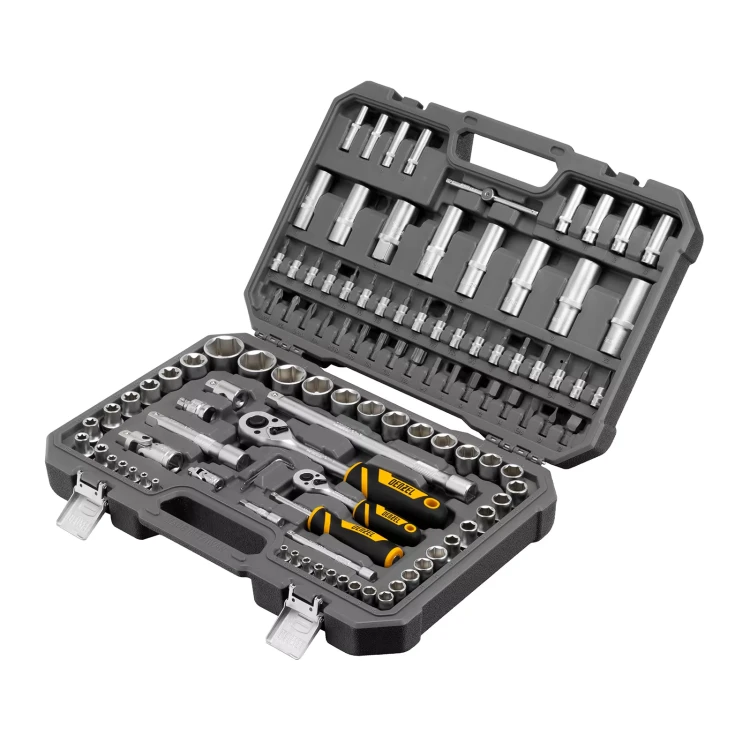 Набор инструментов Denzel 15814, 1/2", 1/4", CrV, S2, пластиковый кейс, 109 предметов купить в Губкинске
