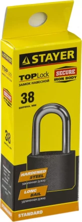 Замок STAYER "STANDARD" навесной, металлический корпус, удлиненная закаленная дужка, 38мм 37160-38-1 купить в Губкинске
