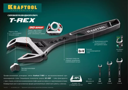 Ключ разводной силовой KRAFTOOL T-REX 27254-20 купить в Губкинске