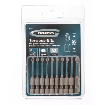 Набор бит торсионных PH1x50 мм для ударных шуруповертов 10 шт. Gross 11492 купить в Губкинске