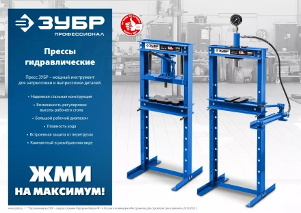 ЗУБР ПГД-12, 12 т, гидравлический пресс с домкратом и возвратными пружинами, Профессионал (43070-12) купить в Губкинске