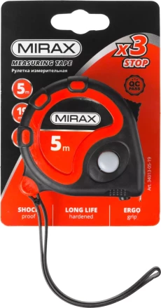 Рулетка MIRAX, 3 стопора, двухкомпонентный пластиковый корпус, 5мх19мм 34013-05-19 купить в Губкинске