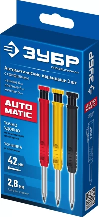 ЗУБР АСК набор: 18 сменных грифелей: 6ч + 6ж + 6к ( d 2,8 мм, HB), 3 автоматических карандаша (06312-H6) купить в Губкинске