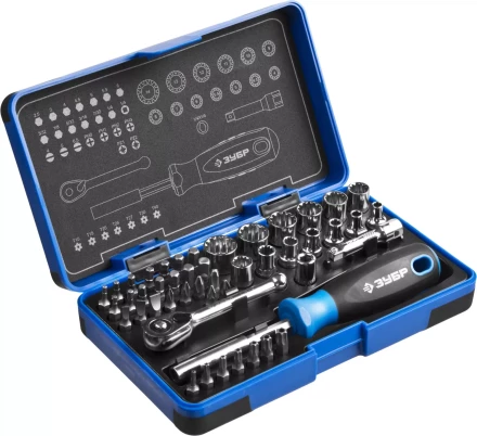 Набор ЗУБР &quot;ПРОФИ&quot;: Отвертка с двухкомп рукояткой, насадки и мини трещетка, 47 предм, пластиковый бокс 25283-H47 купить в Губкинске