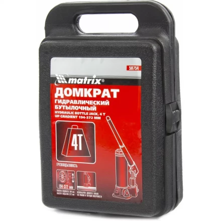 Домкрат гидравлический бутылочный 4 т h подъема 194–372 мм в пласт. кейсе MTX 507549 купить в Губкинске