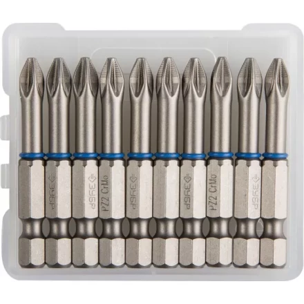 Биты ЗУБР &quot;ЭКСПЕРТ&quot; торсионные кованые, обточенные, хромомолибденовая сталь, тип хвостовика E 1/4&quot;, PZ2, 50мм, 10шт 26013-2-50-10 купить в Губкинске