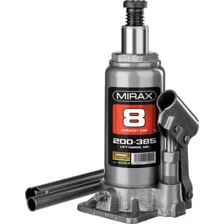 Домкрат гидравлический бутылочный, 8т, 200-385 мм, MIRAX 43260-8 43260-8 купить в Губкинске