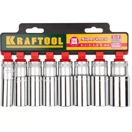 Набор KRAFTOOL &quot;EXPERT QUALITAT&quot; Торцовые головки &quot;SUPER LOCK&quot; удлин, 1/2&quot;, 16-27мм, 8 предметов 27865-H8_z01 купить в Губкинске