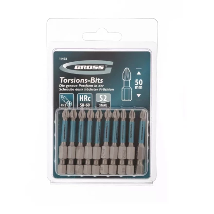 Набор бит торсионных PH2x50 мм для ударных шуруповертов 10 шт. Gross 11493 купить в Губкинске