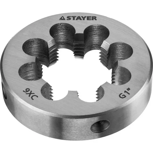 Плашка круглая ручная STAYER "MASTER", сталь 9ХС, для трубной резьбы G 1`` 28029-1 купить в Губкинске