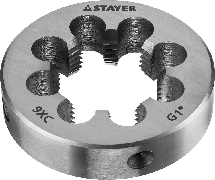 Плашка круглая ручная STAYER "MASTER", сталь 9ХС, для трубной резьбы G 1`` 28029-1 купить в Губкинске