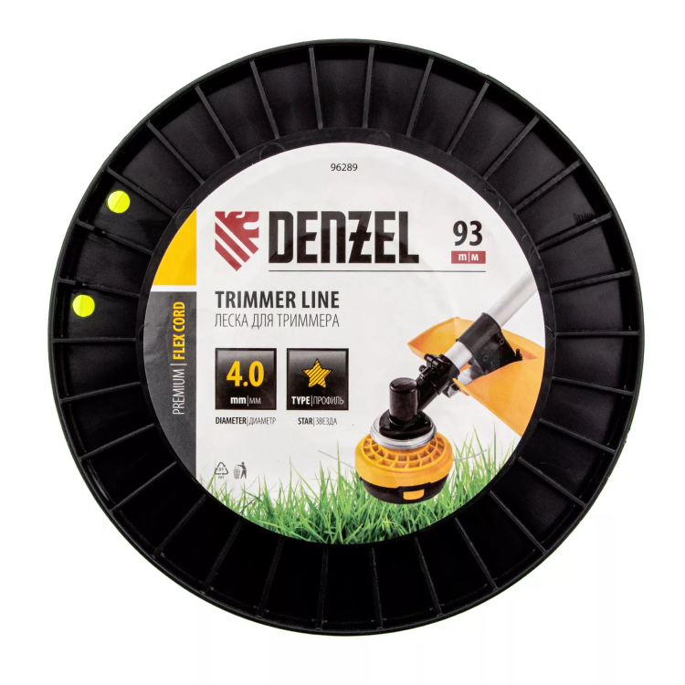 Леска для триммера звезда, 4,0мм х 93м, на DIN катушке FLEX CORD// Denzel 96289 купить в Губкинске