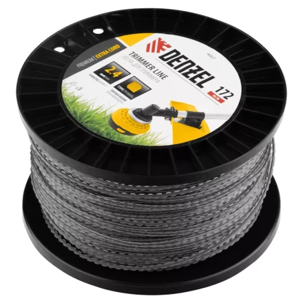 Леска для триммера двухкомпонентная зубчатый квадрат, 2,4мм х 172м, на DIN кат. EXTRA CORD// Denzel 96827 купить в Губкинске